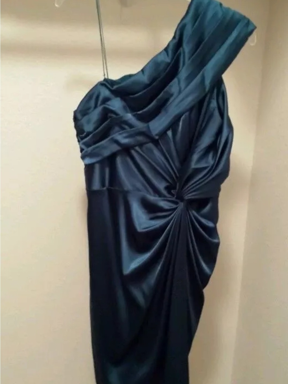 Adrianna Papell One-Shoulder Satin Dress in Teal Blue